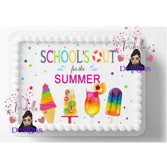 Last Day Of School, Schools Out, Summer Time Image Edible Cake Topper Birthday Cake Decoration Edible Photo Paper For 1/4 to 1/2 sheet Cake 10" by 8" rectangle