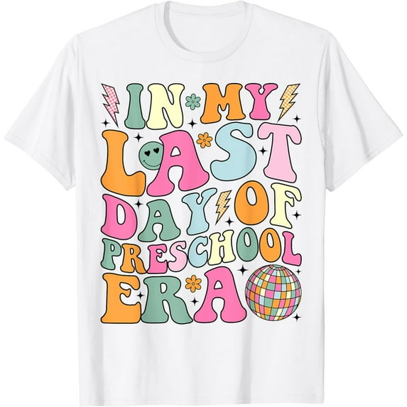 Last Day Of School T-Shirt Groovy In My Last Day Of Preschool Era Shirt Unisex S-5XL Hot Trending Shirt, Vintage Birthday Gift