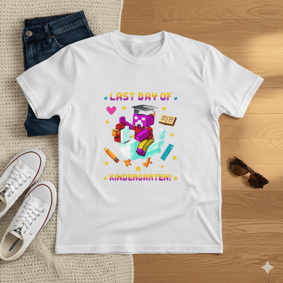 Last Day of Kindergarten Pixel Gamer Chicken Riding T-shirt, for men & women, S-5XL