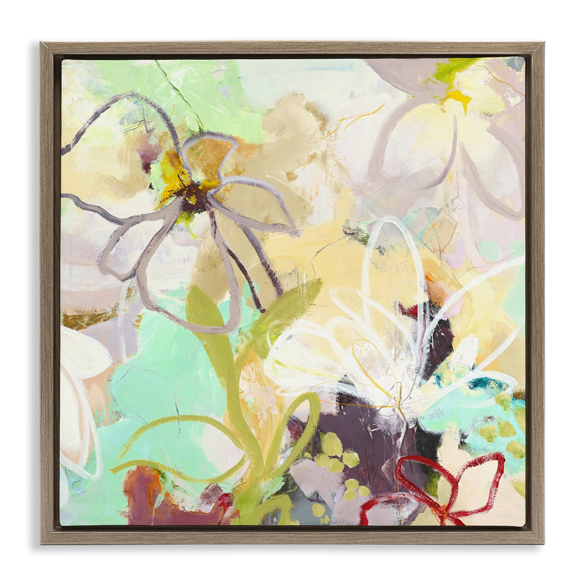 Last Days Of Spring Abstract Brown Framed Floater Canvas Wall Art, design by Design Fabrikken