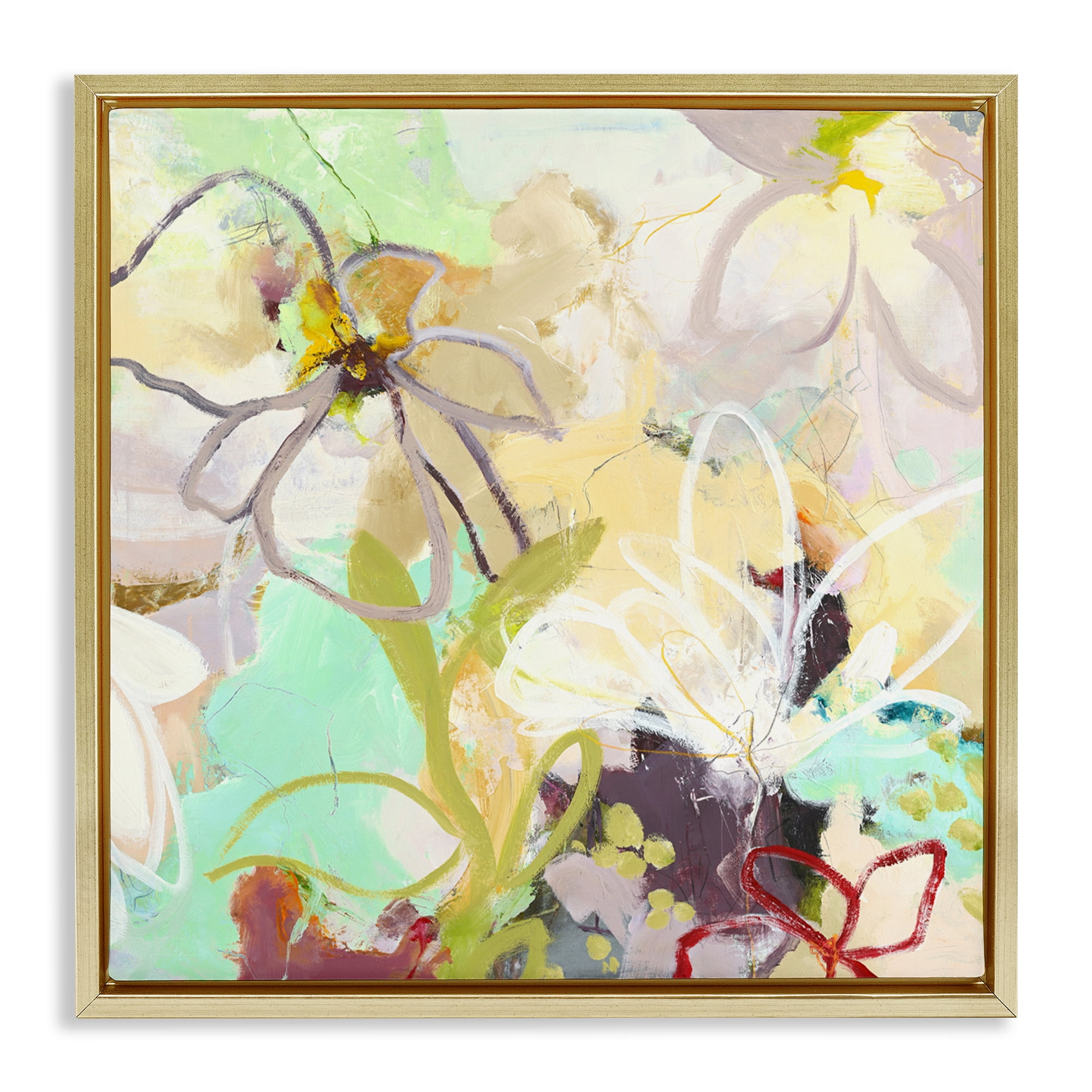 Last Days Of Spring Abstract Gold Framed Floater Canvas Wall Art, design by Design Fabrikken