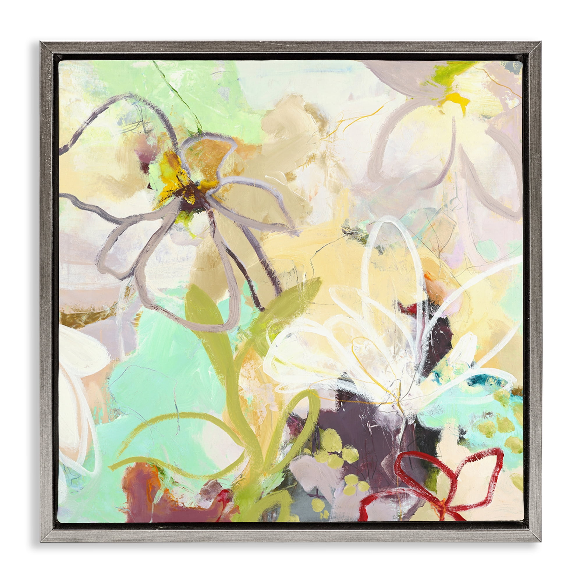 Last Days Of Spring Abstract Gray Framed Floater Canvas Wall Art, design by Design Fabrikken
