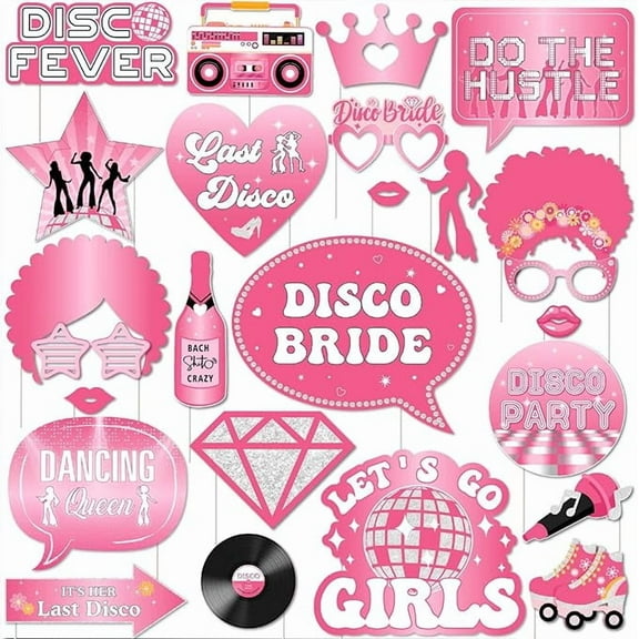 Last Disco Bachelorette Party Decorations 25pcs Last Disco Bachelorette Photo Booth Props Hot Pink Cowgirl Last Disco Bachelorette Party Favors for Bride to Be, Bridal Shower