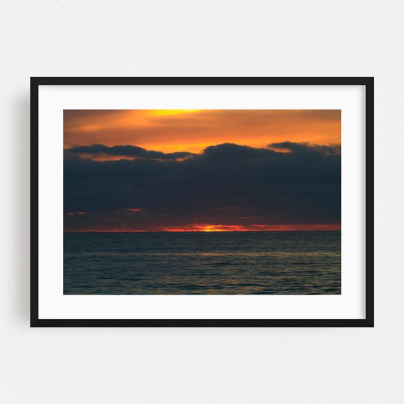 That Last Glimpse Of Sunlight Is An Illusion - Redondo Beach California Photography Sunset Ocean Seascape Nature Coast Scenic Moody Black Framed Wall Art Print 20 x 30 inches