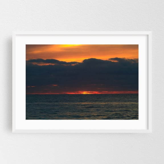 That Last Glimpse Of Sunlight Is An Illusion - Redondo Beach California Photography Sunset Ocean Seascape Nature Coast Scenic Moody White Framed Wall Art Print 5 x 7 inches
