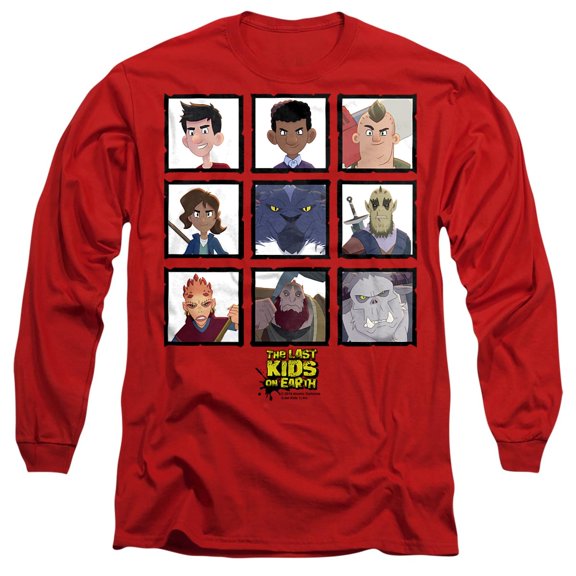 Last Kids on Earth Last Kids Squares Unisex Adult Long-Sleeve T Shirt, Red, Large