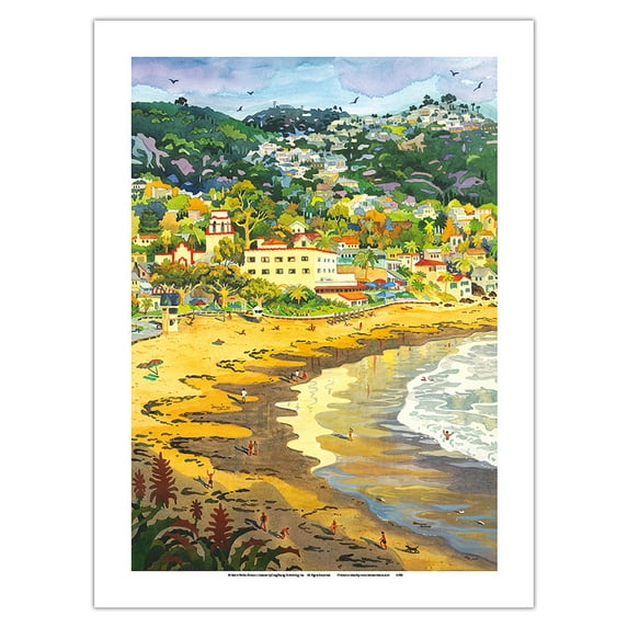 Last Light on Laguna - Main Beach Laguna Beach California - From an Original Watercolor Painting by Robin Wethe Altman - Fine Art Matte Paper Print (Unframed) 24x32in