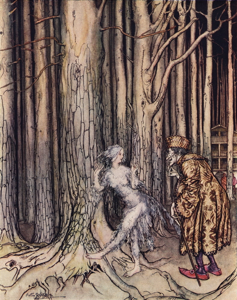 At Last She Met The Bridegroom Who Was Coming Slowly Back Illustration By Arthur Rackham From Grimms Fairy Tale Fitchers Bird Published Late 19Th Century Canvas Art - Ken Welsh Design Pics (13 x 17)