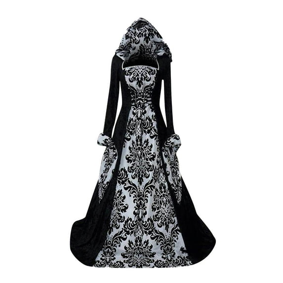 Last-Minute Halloween Dresses, Women'S Retro Gothic Long Sleeve Tie Vintage Graphic Hooded Big Flowy Court Party Dresses Wedding Work Ball Dresses For Women Dress Corset (XL, White) ZMTing