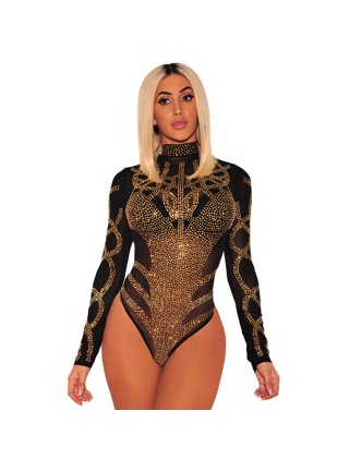 Women Mesh See Through Chinese Dragon Print Skinny Slim Bodysuit - Walmart .ca