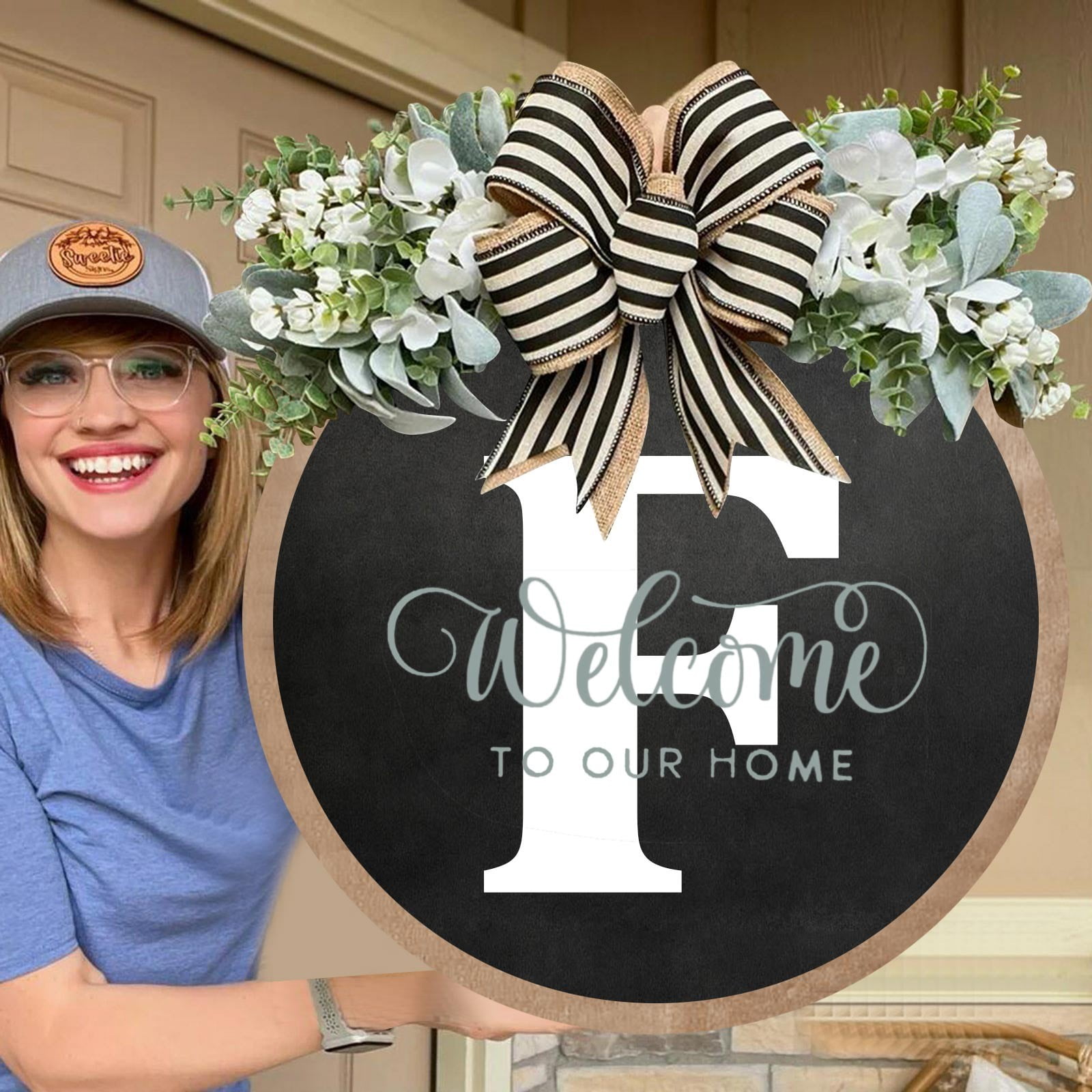Last Name Welcome Sign for Front Door Porch Decor, Farmhouse Wreath ...