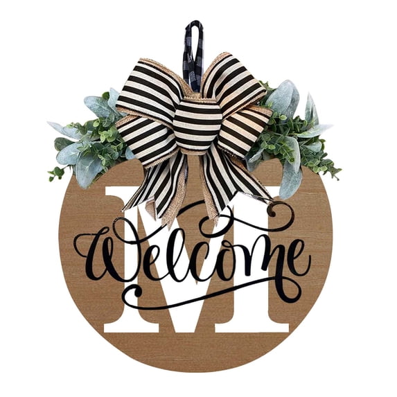 Last Name Welcome Sign for Front Door Porch Decor, Farmhouse Wreath Wall Decor Outside All Season,Round Wooden Hanging Housewarming Gift