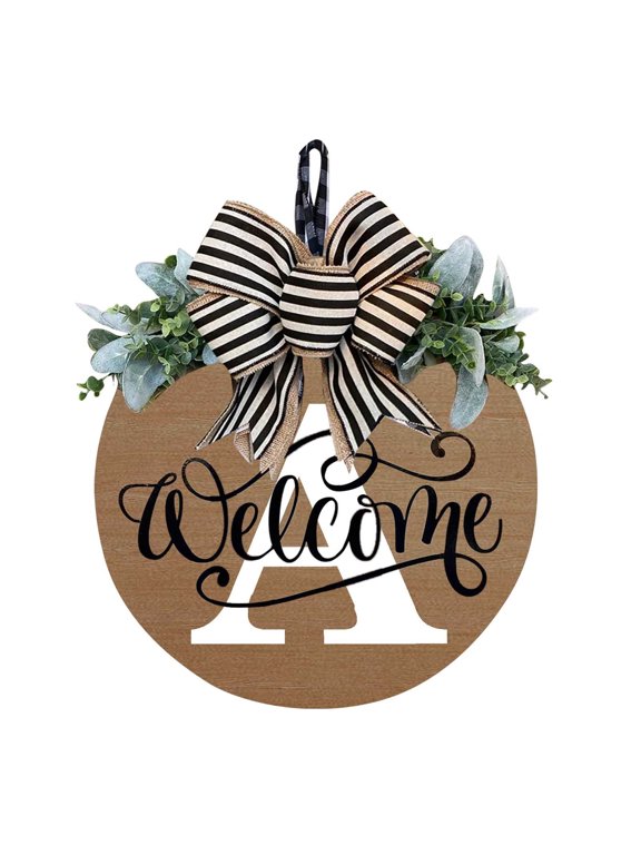 Last Name Wreaths for Front Door, Personalized Welcome Sign for Front Door,Wreath Front Door 26 Letter, Year-Round Front Door Sign with Wreath and Bow, Spring Wreaths FOR Wall, Window, Porch Decor
