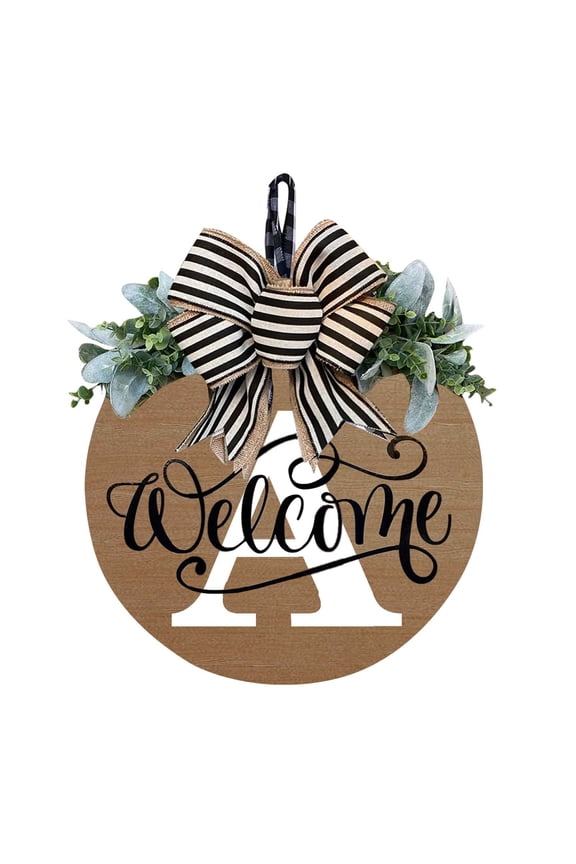 Last Name Wreaths for Front Door, Personalized Welcome Sign for Front Door,Wreath Front Door 26 Letter, Year-Round Front Door Sign with Wreath and Bow, Spring Wreaths FOR Wall, Window, Porch Decor