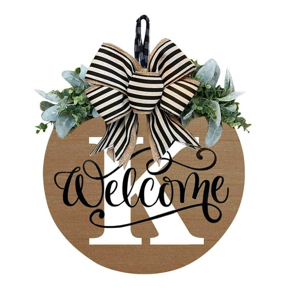 Last Name Wreaths for Front Door, Personalized Welcome Sign for Front Door,Wreath Front Door 26 Letter, Year-Round Front Door Sign with Wreath and Bow, Spring Wreaths FOR Wall, Window, Porch Decor