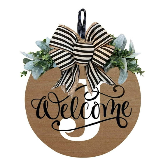 Last Name Wreaths for Front Door, Personalized Welcome Sign for Front Door,Wreath Front Door 26 Letter, Year-Round Front Door Sign with Wreath and Bow, Spring Wreaths FOR Wall, Window, Porch Decor