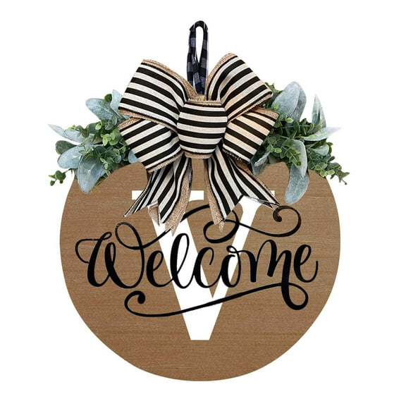 Last Name Wreaths for Front Door, Personalized Welcome Sign for Front Door,Wreath Front Door 26 Letter, Year-Round Front Door Sign with Wreath and Bow, Spring Wreaths FOR Wall, Window, Porch Decor
