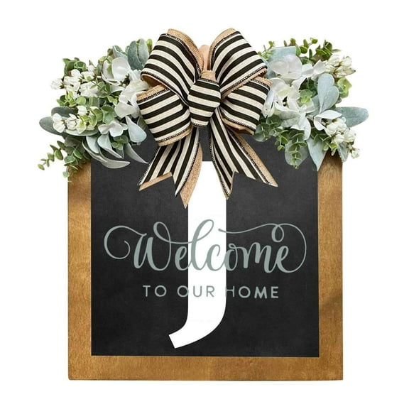 Last Name Wreaths,Year Round Front Door Wreath with 26 Letter Welcome Sign, Eucalyptus Garland and Bow - Spring Wreath for Front Porch Decoration ,Last Name Year Round Wreath with Initial Letter,12"