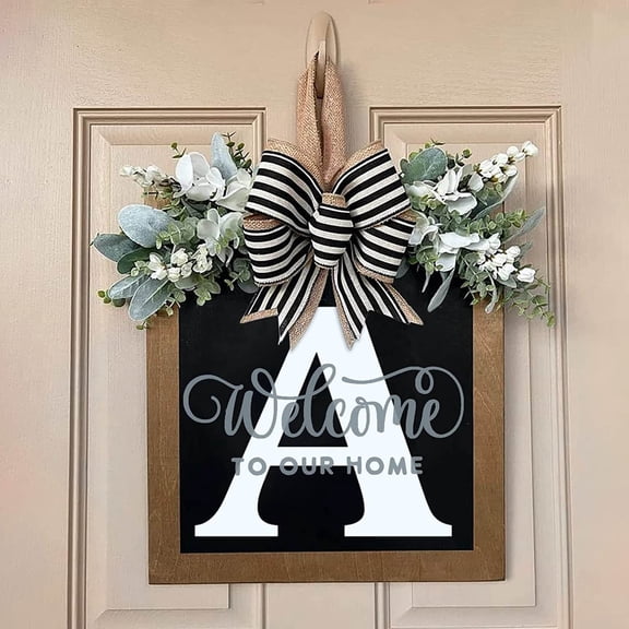 Last Name All Year Round Front Door Garland, Front Porch Decoration 26 Letter Welcome Garland and Eucalyptus and Bow Suitable for Spring Summer Winter Used for Front Door Hanging Garland