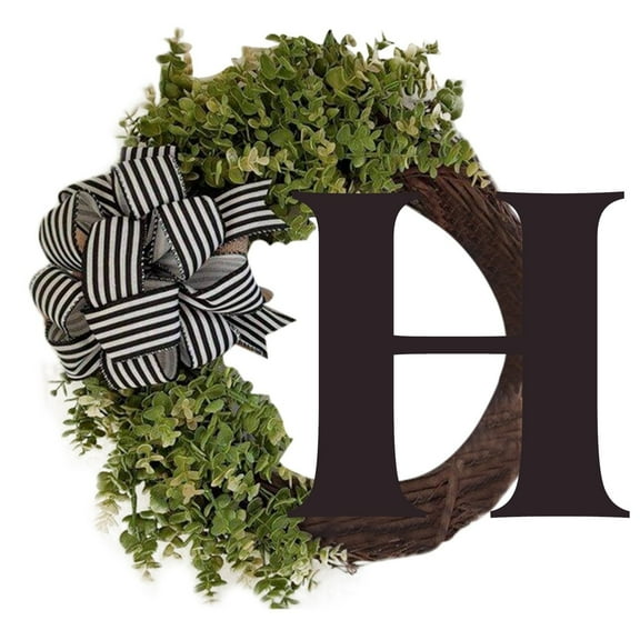 Last Name Year Round Front Door Wreath with Bow,Welcome Signs Garland,Personalized Creative 26 Letter Farmhouse Wreath for Door,Monogram Initial Letter Wreaths,Spring Summer Green Wreath 14"