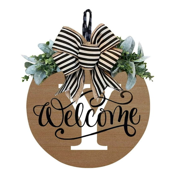 Round Wooden Front Door Wreath Decorative Hanging Plaque For Garden Yard Ornament Includes Ribbon For Hanging Wood Material Size 30Cm