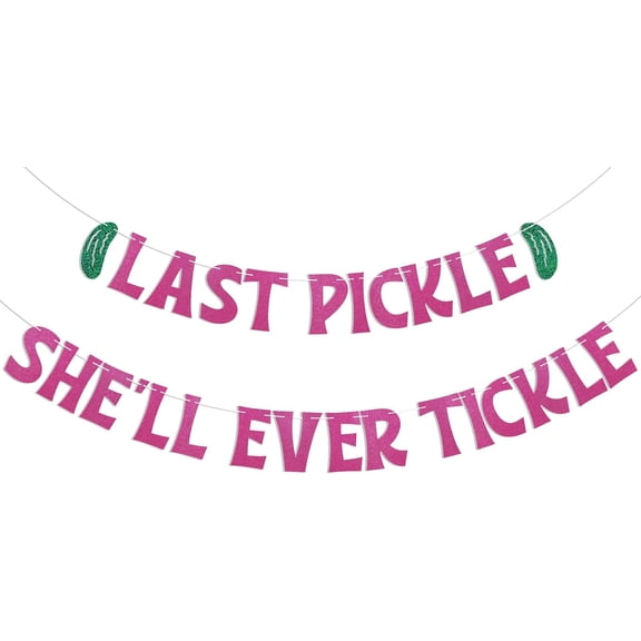 Last Pickle She'll Ever Tickle Banner - She Found Her Match Sign, Funny Pickle Wedding Bridal Shower Bachelorette Party Decorations Hot Pink