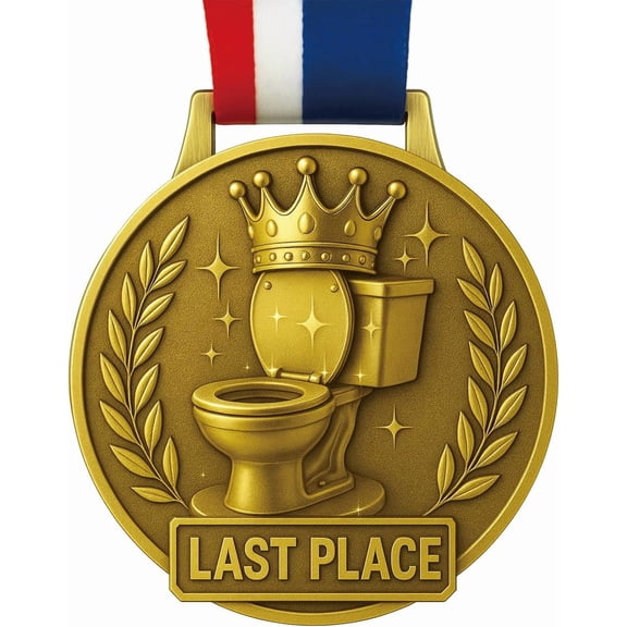 Last Place Award Medal 3 Inch Funny Gag Trophy with Ribbon Loser Prize for Parties, Fantasy Leagues, Office Games & White Elephant Gifts