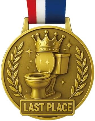 Last Place Award Medal – 3 Inch Funny Gag Trophy with Ribbon – Loser Prize for Parties, Fantasy Leagues, Office Games & White Elephant Gifts