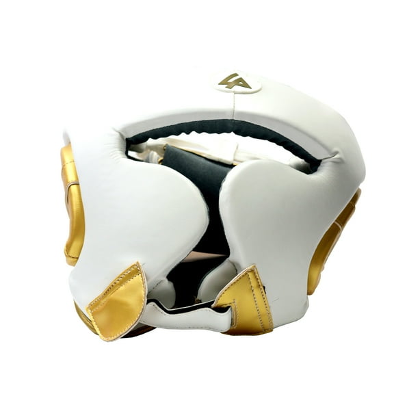 Last Punch Cheek Protection Training Boxing Headgear Heavy Duty, White and Gold