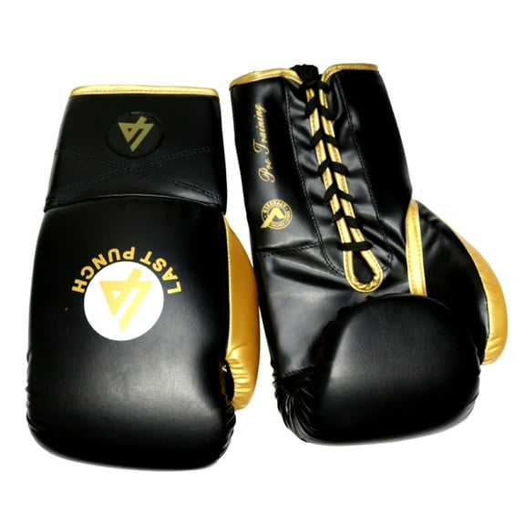 Last Punch 13905 12 oz Pro Style Adult Training Sparring Boxing Gloves - Black & Gold