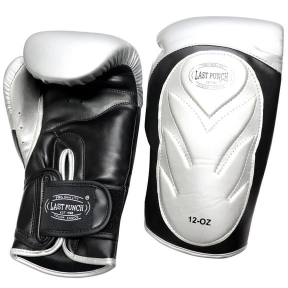 Last Punch 13772 12 oz Pro Style Training Sparring Boxing Gloves - Silver & Black