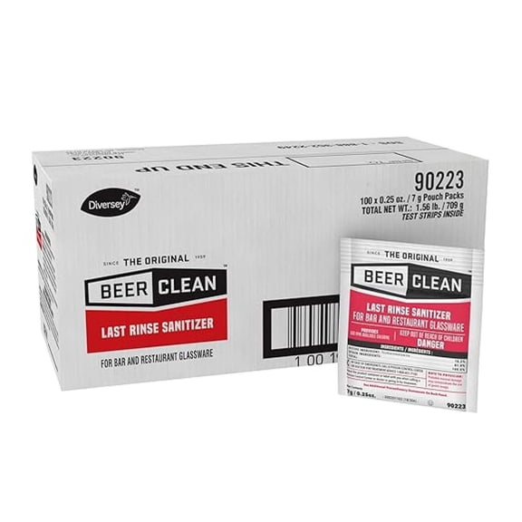 Last Rinse Glass Sanitizer Powder Packets - .25oz (100 Pack) - Bar Glassware Rinse, Restaurant Glass Cleaner, Brewery Sanitation - TCM Formula