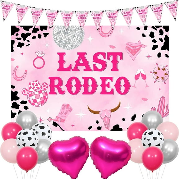 Last Rodeo Hen Party Decorations, Disco Theme Hen Party Decorations - Last Rodeo Bachelorette Party Backdrop, Cowgirl Triangle Flag Banner, Disco Cowgirl Hen Party Bachelorette Party Decorations