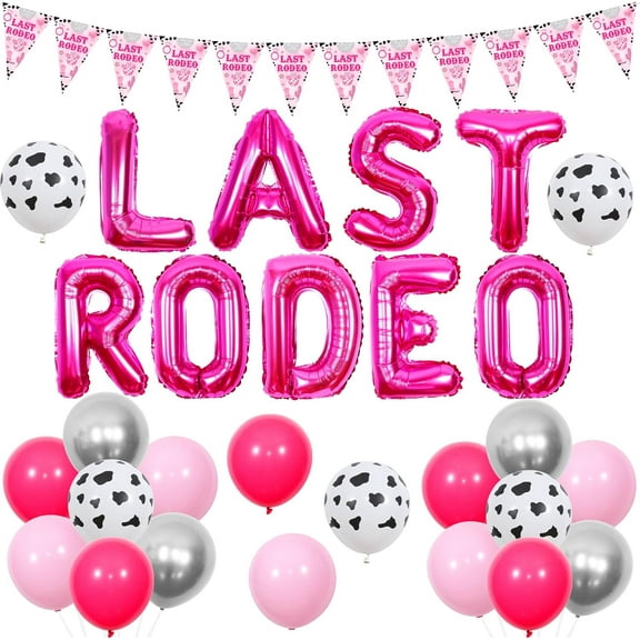 Last Rodeo Hen Party Decorations, Hot Pink Last Rodeo Foil Balloons, Western Cowgirl Bunting Banner, Silver Rose Red Western Disco Bachelorette Party Supplies