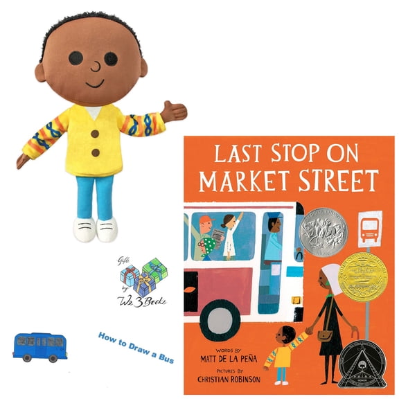 Last Stop on Market Street Set Includes Hardcover Book by Matt de la Pea, CJ Plush Doll Book Character, and Learn to Draw Activity Page