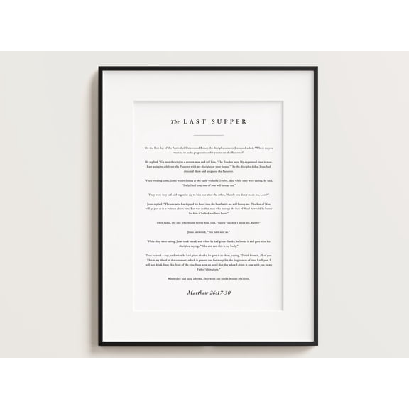 Last Supper Bible Verse Matthew Scripture Wall Art, Unframed Canvas 8x10in