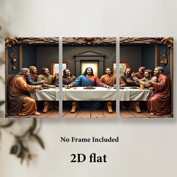 The Last Supper Canvas Art Print - Frameless, Triptych Wall Decor for Home, Office, Classroom & More - Classic Religious Scene Poster, Ideal for Easter & Mother'S Day Gifts, Vintage Decor