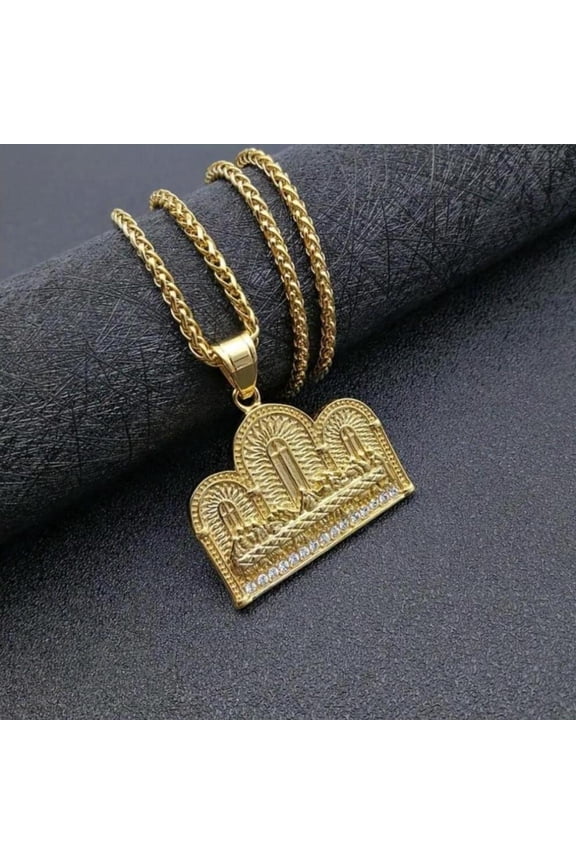 Last Supper Cubic Zirconia Iced Pendant Unisex 14k Gold Plated Stainless Steel 24inch Rope Chain Necklace