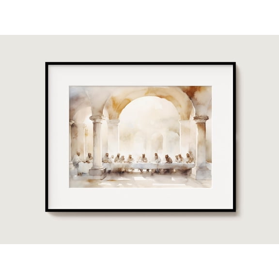 Last Supper Landscape Christian Wall Art Horizontal Print Abstract Modern Jesus Minimalist Artwork, Stretched Canvas 16x20in