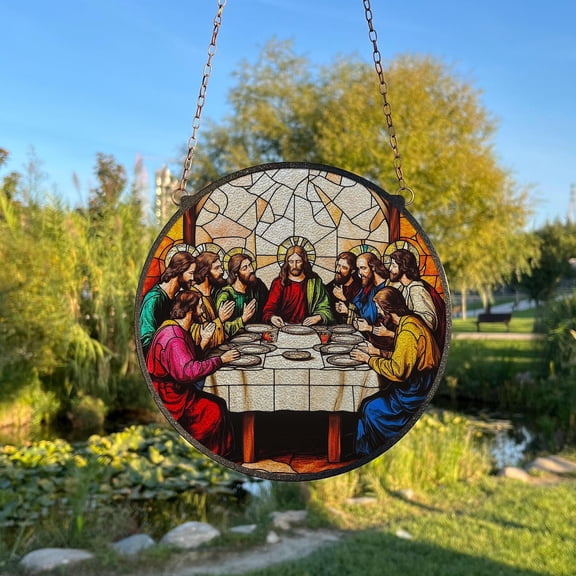 Last Supper Painted Stained Glass Suncatcher, Window Hanging Decor, ChristianÃ‚&nbsp;WallÃ‚&nbsp;Decor, Faith Art, Christmas Decor, Jesus Wall Art