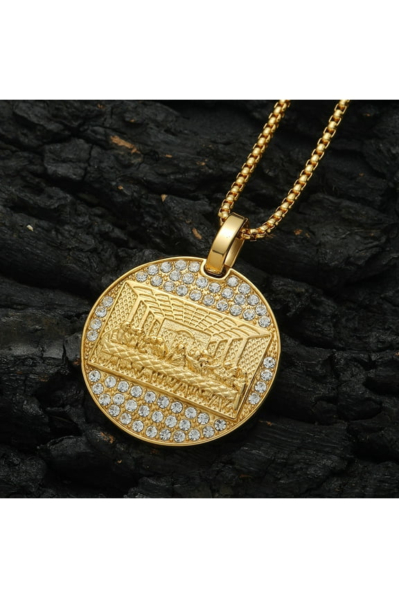 Last Supper Pendant Big Jesus Bling rhinestone 14K Yellow Gold Charm Necklace Fashion For Men Father's Day Gift Hip Hop Jewelry