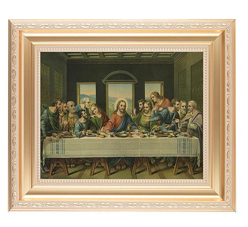 Last Supper Picture Framed Wall Art Decor Large, Satin Gold Fluted