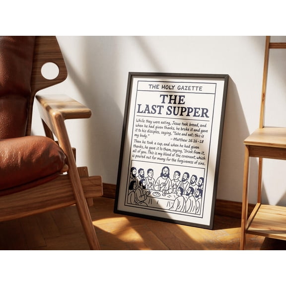 Last Supper Print Christian Bible Verse Wall Art, Unframed Paper Poster 8x10in
