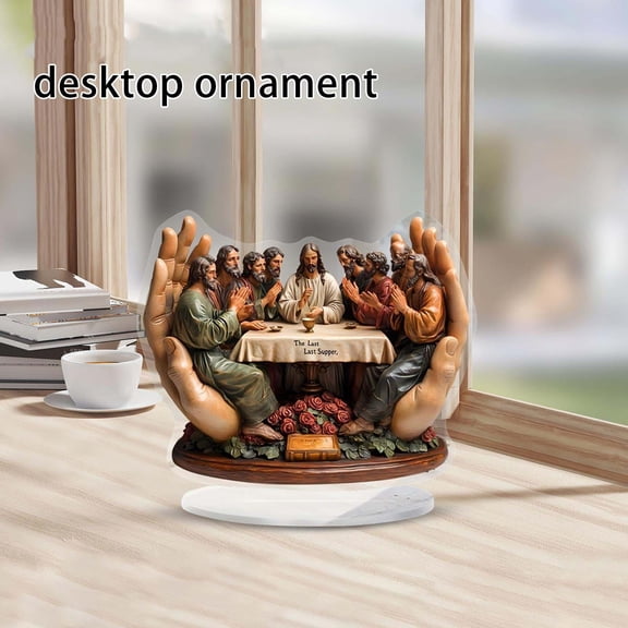 The Last Supper Sculpture, Praying Hands, Catholic Decor, Home Decorations, 10X6 In, Brown Base, 1 Pc, Christian Art, Office Living Room Shelf Display