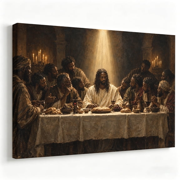 Last Supper Wall Art, Jesus and Disciples at Candlelit Table Religious Print, Dramatic Traditional Christian Decor for Dining Room or Study 8×12 inch