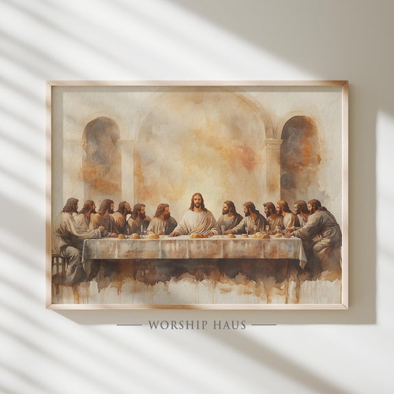 The Last Supper Watercolor Style Christian Art Painting Jesus With Disciples Final Meal Scene Bible Verse Poster Wall Print H_19 UNFRAMED PAPER POSTER, Home Decor, Vintage Gift, Living Room Dercor