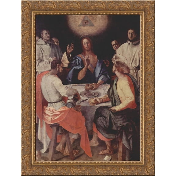 Last Supper at Emmaus 20x24 Gold Ornate Wood Framed Canvas Art by Pontormo, Jacopo