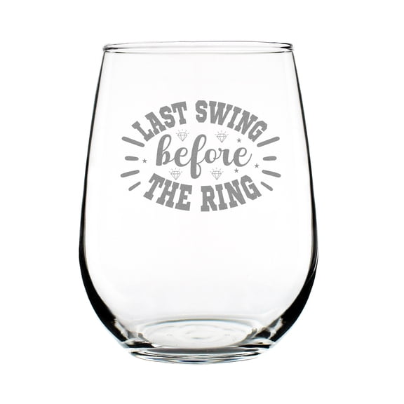 Last Swing Before The Ring Stemless Wine Glass, Hand Engraved Etched Glass Bridal Party , Wedding Favor