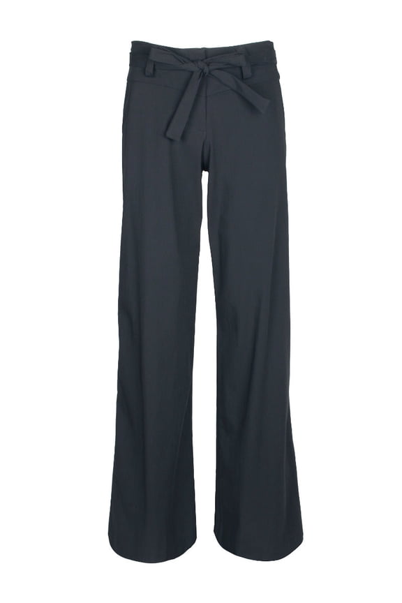 Mid Waist Pockets Tie Waist Button Zipper Closure Crepe Pants-BLACK / 12