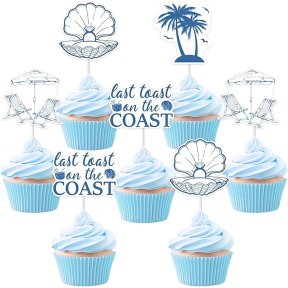 Last Toast on the Coast Bachelorette Decorations, 36PCS Last Toast on the Coast Cupcake Toppers for Costal Beach Sea Nautical Bridal Shower Wedding Party Decor